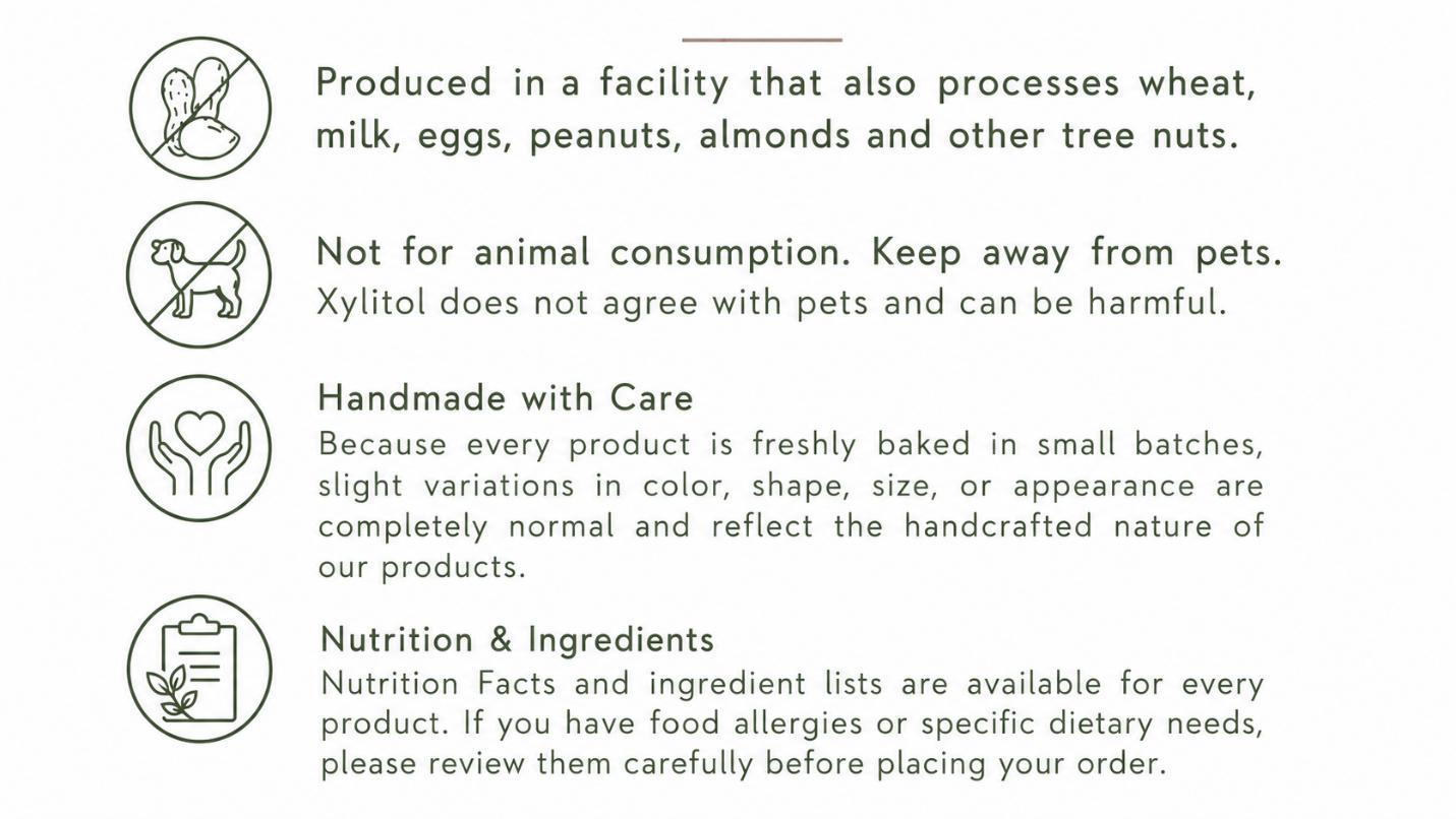 Important production, consumption, handling, nutrition, and ingredient information
